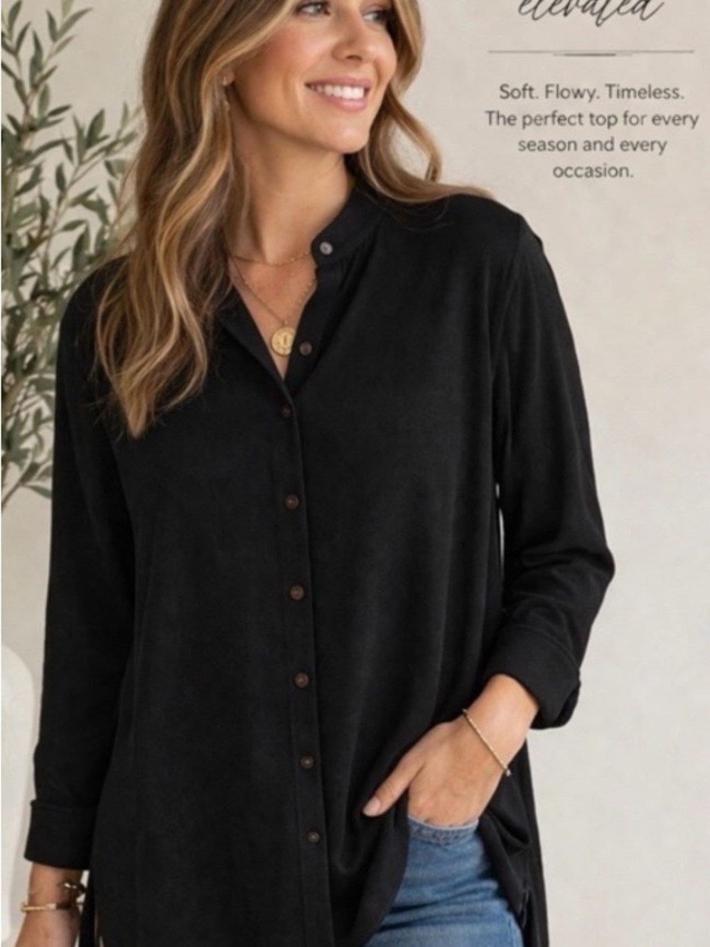 Vintage Chico's Travelers Collection Slinky Stretchy Button-Front Tunic Blouse